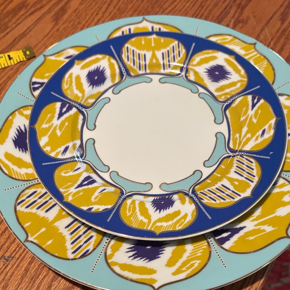 Anthropologie Blue and Yellow Floral Dinner Plate